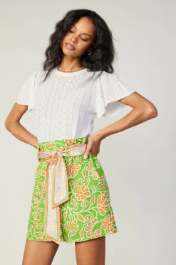 Shorts-Current Air Belted Floral Patterned Shorts GREENORANGEMLT