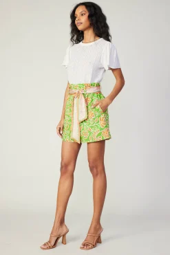 Shorts-Current Air Belted Floral Patterned Shorts GREENORANGEMLT