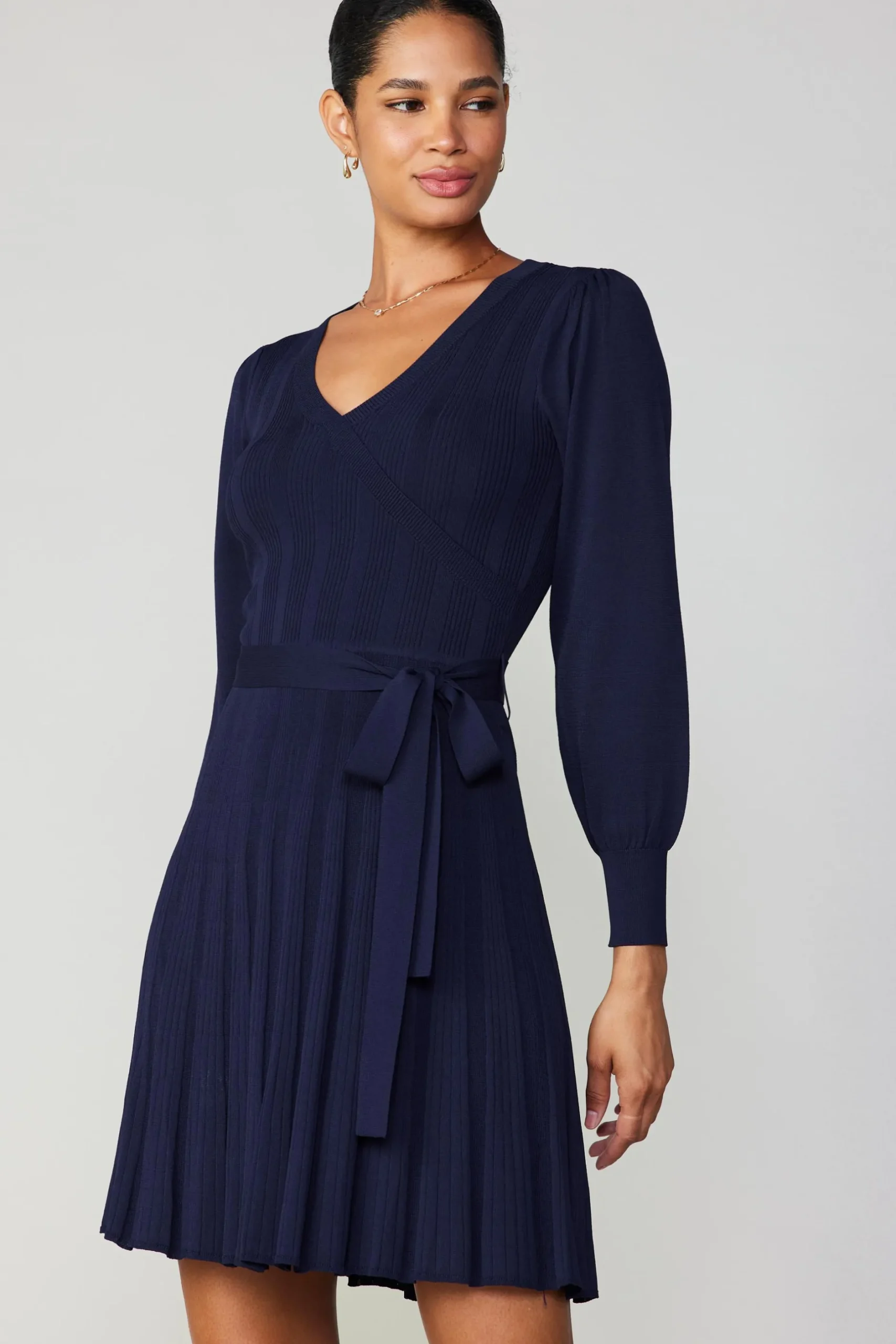 Knitwear|Mini Dresses-Current Air Belted Knit Mini Dress NAVY