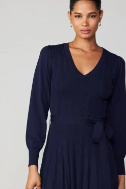 Knitwear|Mini Dresses-Current Air Belted Knit Mini Dress NAVY