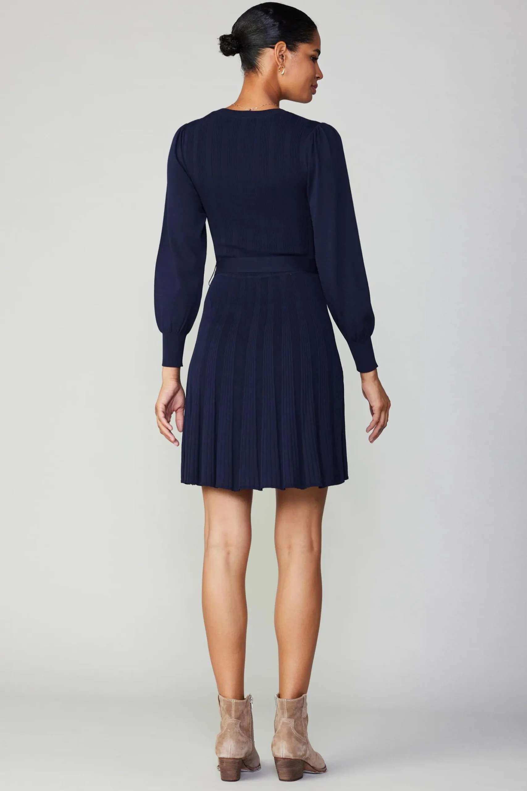 Knitwear|Mini Dresses-Current Air Belted Knit Mini Dress NAVY