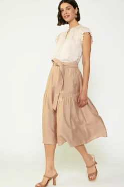 Skirts-Current Air Belted Midi Skirt SAND