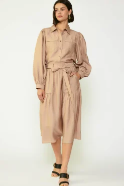 Skirts-Current Air Belted Midi Skirt SAND