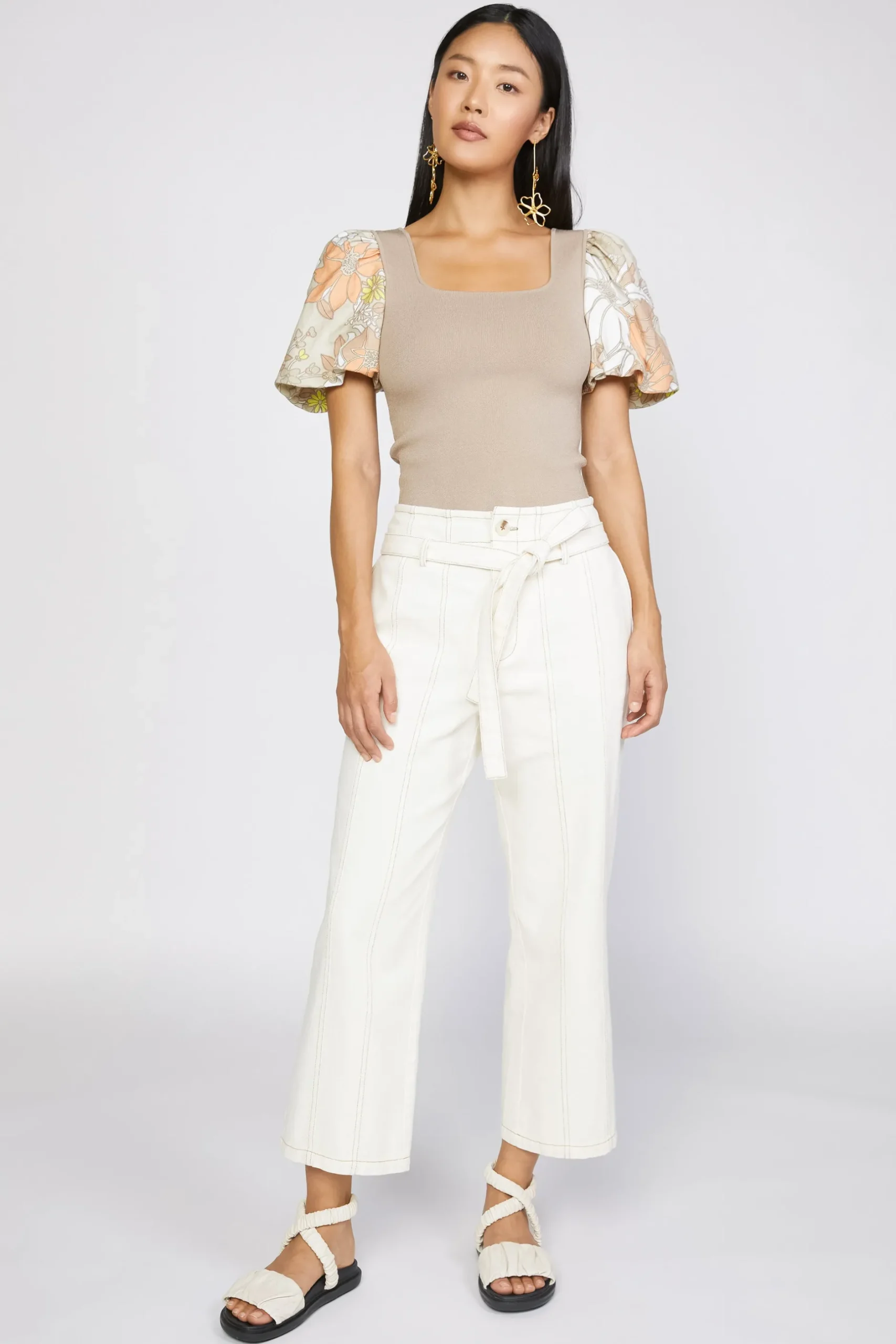 Pants-Current Air Belted Straight Leg Pant NATURAL