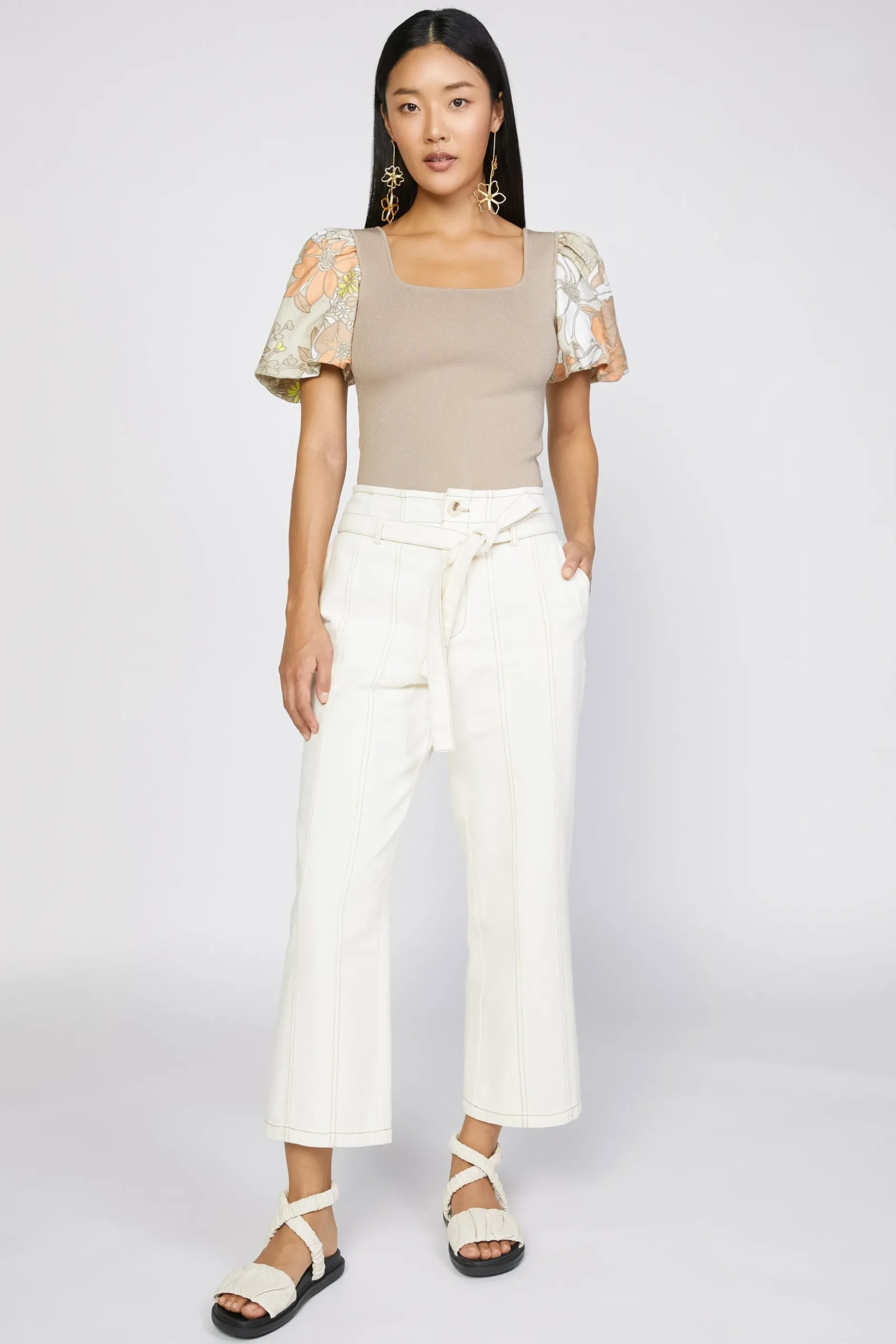 Pants-Current Air Belted Straight Leg Pant NATURAL