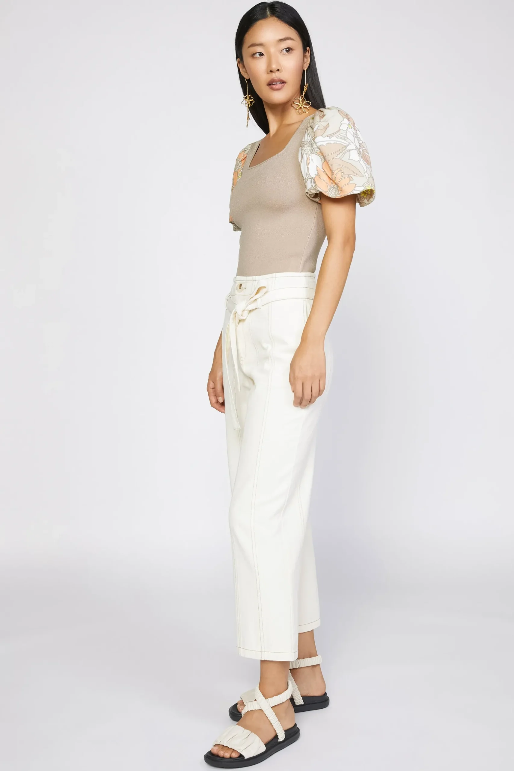 Pants-Current Air Belted Straight Leg Pant NATURAL