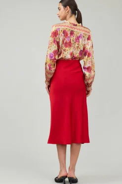 Skirts-Current Air Bias Midi Skirt RED