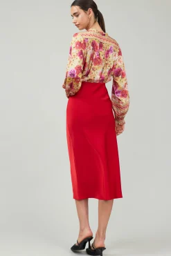 Skirts-Current Air Bias Midi Skirt RED