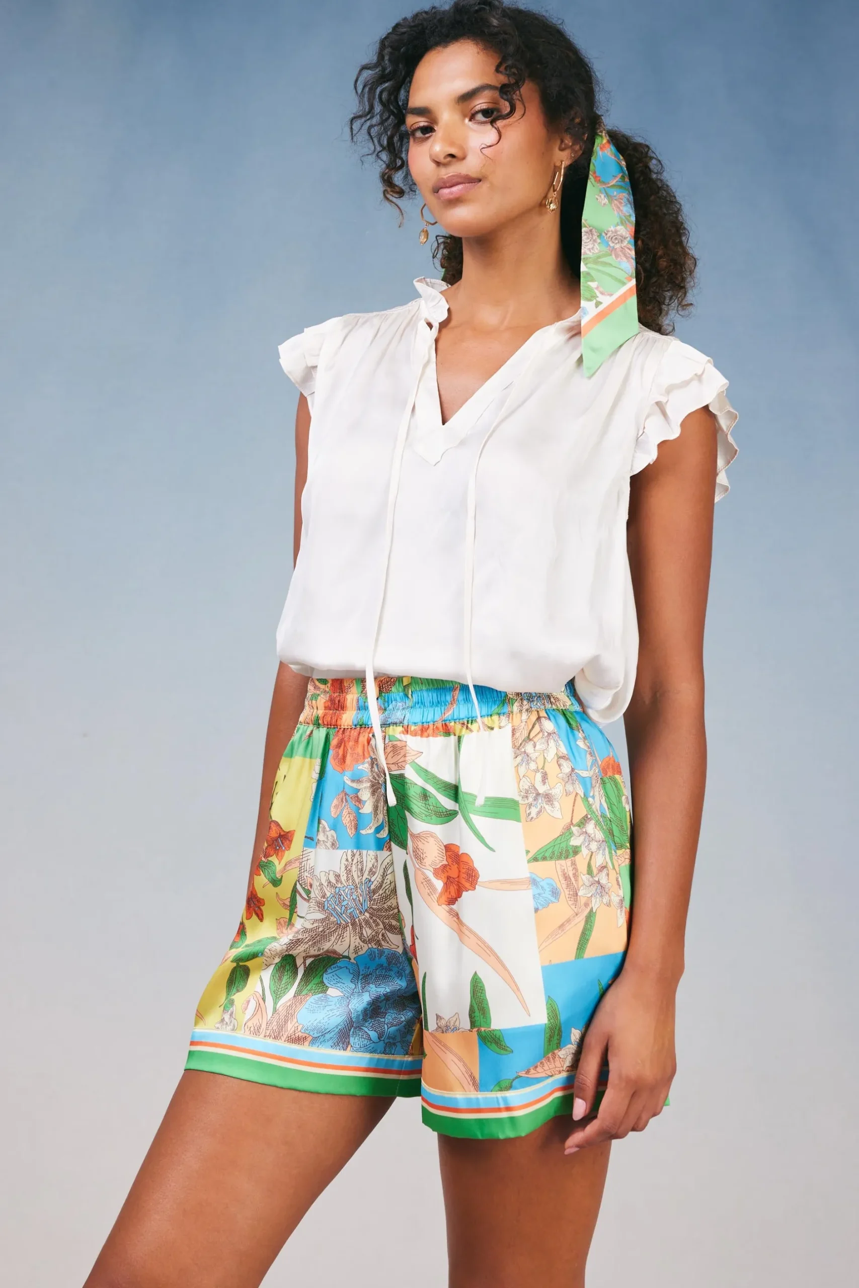 Shorts-Current Air Border Print Floral Block Shorts FLORALSTRIPEMLT