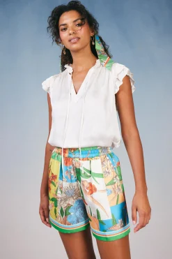 Shorts-Current Air Border Print Floral Block Shorts FLORALSTRIPEMLT