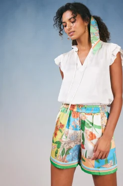 Shorts-Current Air Border Print Floral Block Shorts FLORALSTRIPEMLT