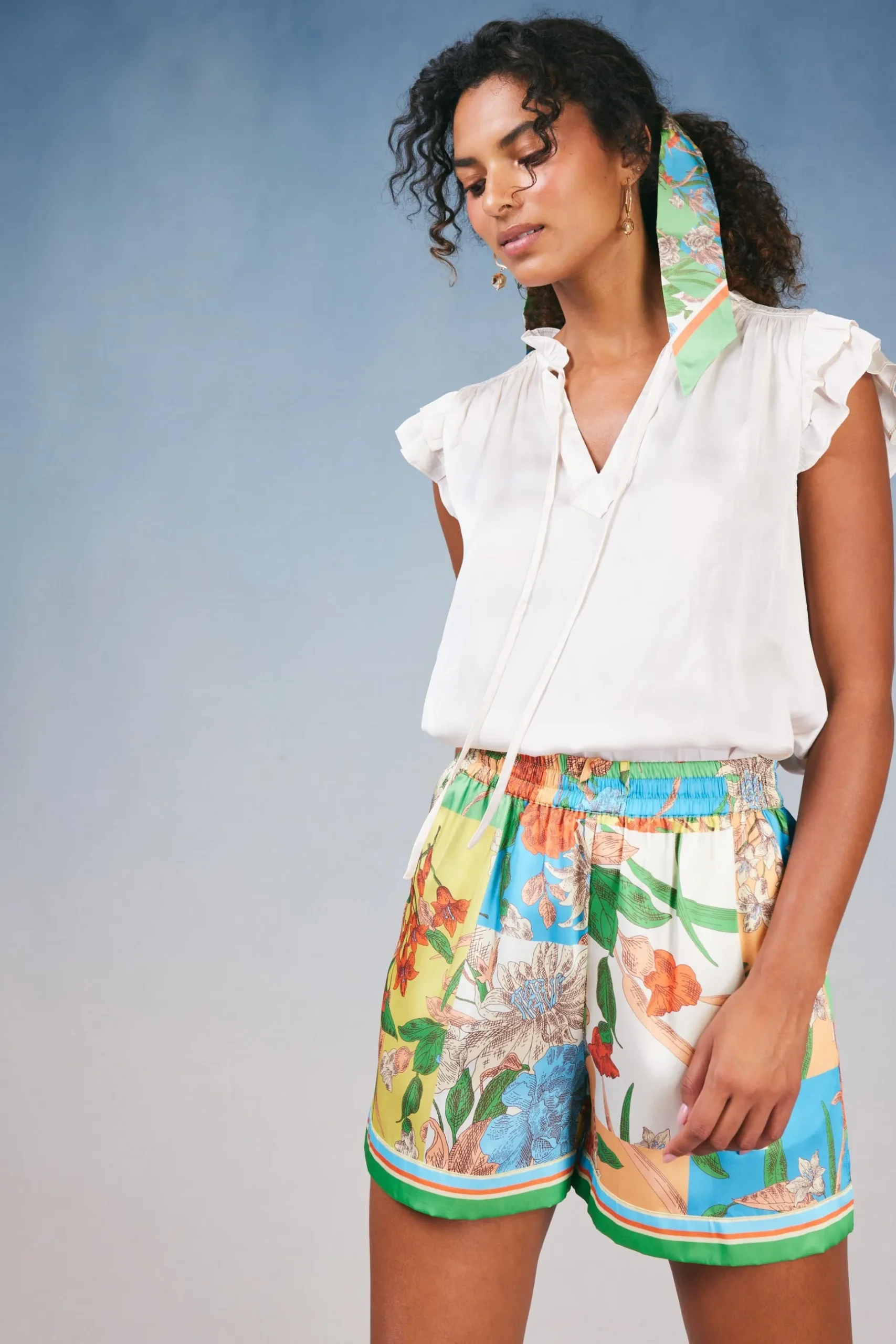 Shorts-Current Air Border Print Floral Block Shorts FLORALSTRIPEMLT