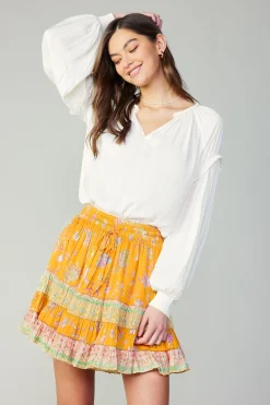 Skirts-Current Air Border Print Tiered Mini Skirt YELLOWMLT