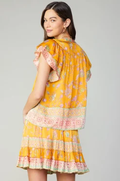 Skirts-Current Air Border Print Tiered Mini Skirt YELLOWMLT