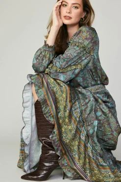 Skirts-Current Air Border Printed Floral Skirt TEALBROWN