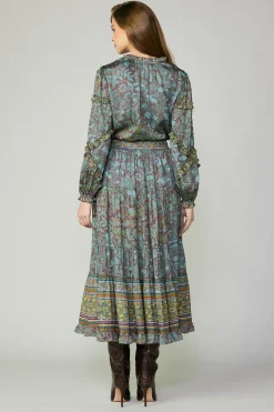 Skirts-Current Air Border Printed Floral Skirt TEALBROWN