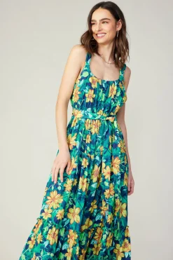 Midi Dresses-Current Air Botanical Tiered Ruffle Dress YELLOWFLORALMLT