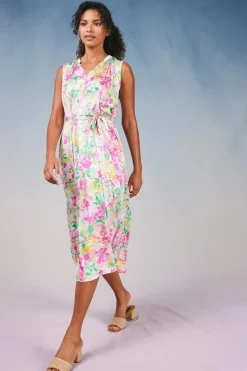 Midi Dresses-Current Air Botanical Watercolor Midi Dress PINKMLTFLORAL