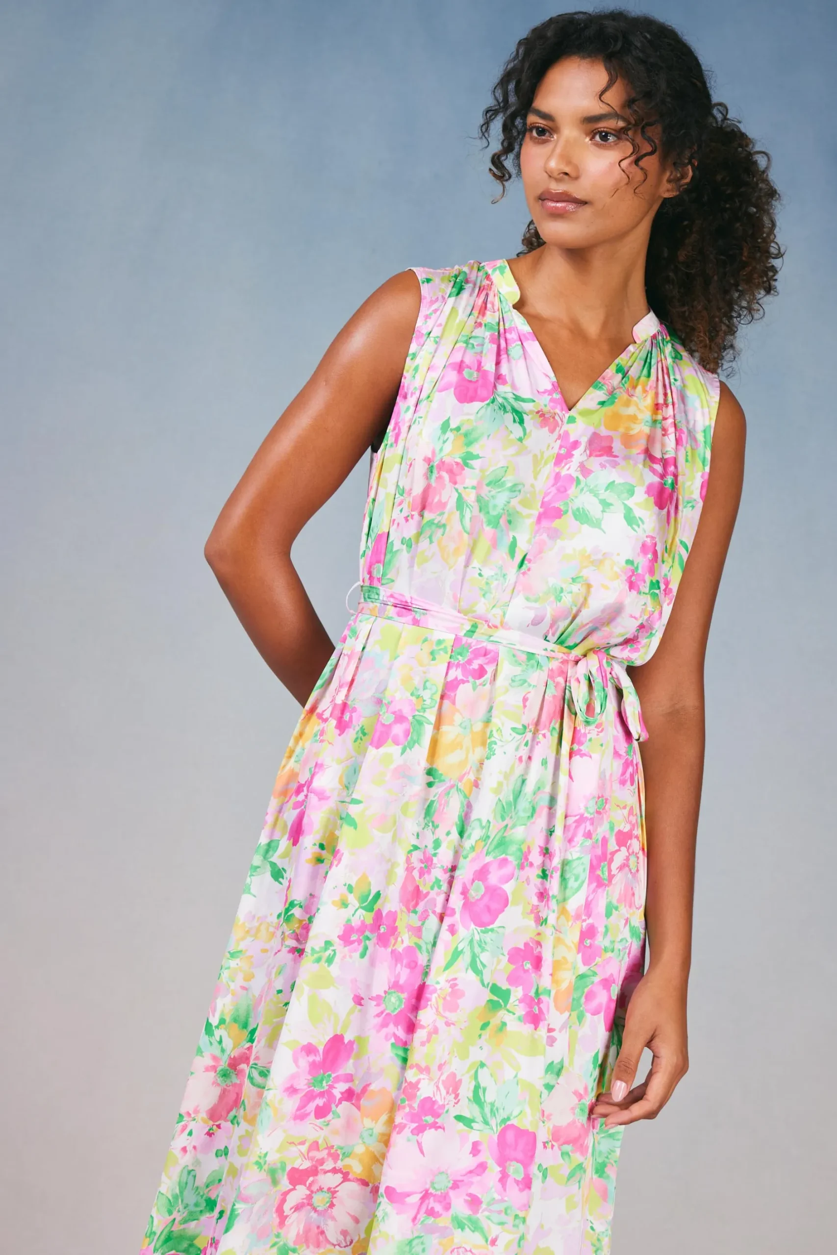 Midi Dresses-Current Air Botanical Watercolor Midi Dress PINKMLTFLORAL