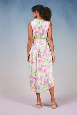 Midi Dresses-Current Air Botanical Watercolor Midi Dress PINKMLTFLORAL