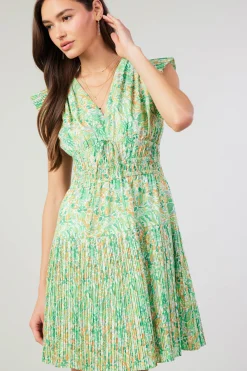 Mini Dresses-Current Air Briene Pleated Mini Dress GREENMLT