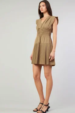 Mini Dresses-Current Air Briene Pleated Mini Dress LATTE