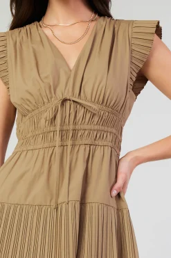 Mini Dresses-Current Air Briene Pleated Mini Dress LATTE