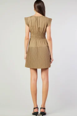 Mini Dresses-Current Air Briene Pleated Mini Dress LATTE