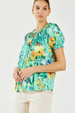 Short Sleeve Tops-Current Air Brooklyn Crinkle Top AQUA