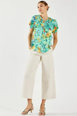 Short Sleeve Tops-Current Air Brooklyn Crinkle Top AQUA