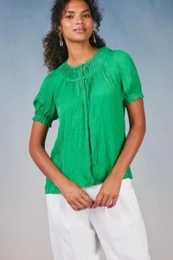 Short Sleeve Tops-Current Air Brooklyn Crinkle Top DEEPSPRINGGREEN