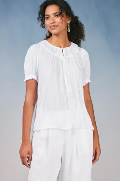 Short Sleeve Tops-Current Air Brooklyn Crinkle Top WHITE