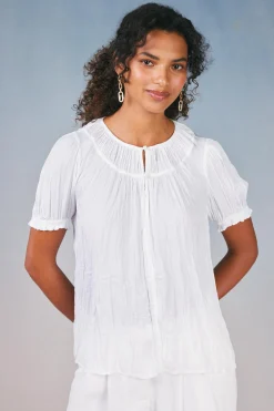 Short Sleeve Tops-Current Air Brooklyn Crinkle Top WHITE