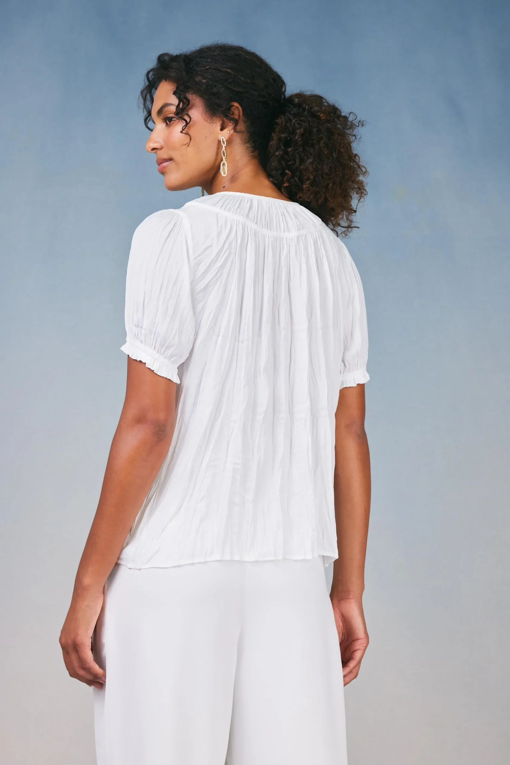 Short Sleeve Tops-Current Air Brooklyn Crinkle Top WHITE