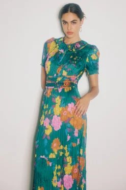 Midi Dresses-Current Air Brooklyn Floral Midi Dress GREENFLORAL