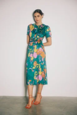 Midi Dresses-Current Air Brooklyn Floral Midi Dress GREENFLORAL
