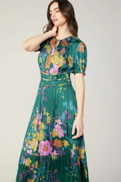 Midi Dresses-Current Air Brooklyn Floral Midi Dress GREENFLORAL