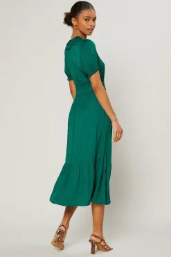 Midi Dresses-Current Air Brooklyn Pleated Midi Dress EMERALDGREEN
