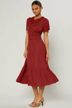 Midi Dresses-Current Air Brooklyn Pleated Midi Dress RED