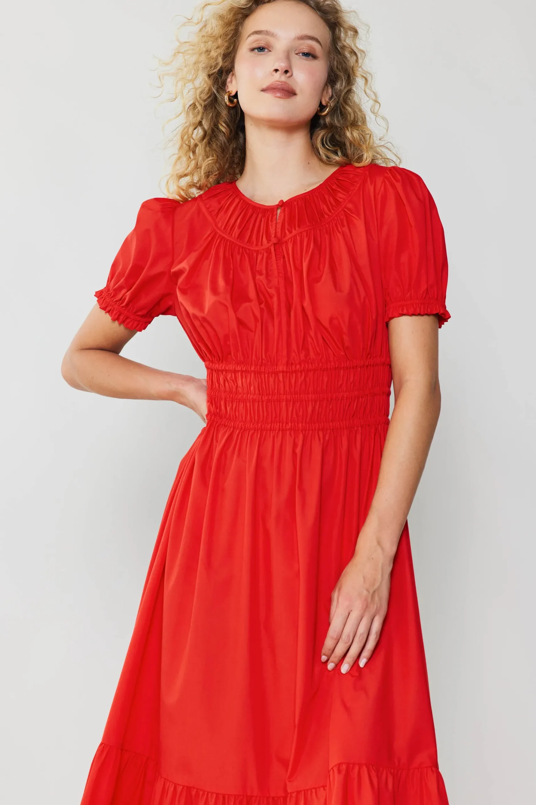 Midi Dresses-Current Air Brooklyn Poplin Midi Dress RED