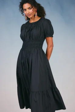 Midi Dresses-Current Air Brooklyn Poplin Midi Dress BLACK