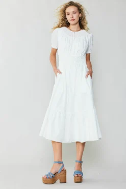 Midi Dresses-Current Air Brooklyn Poplin Midi Dress WHITE