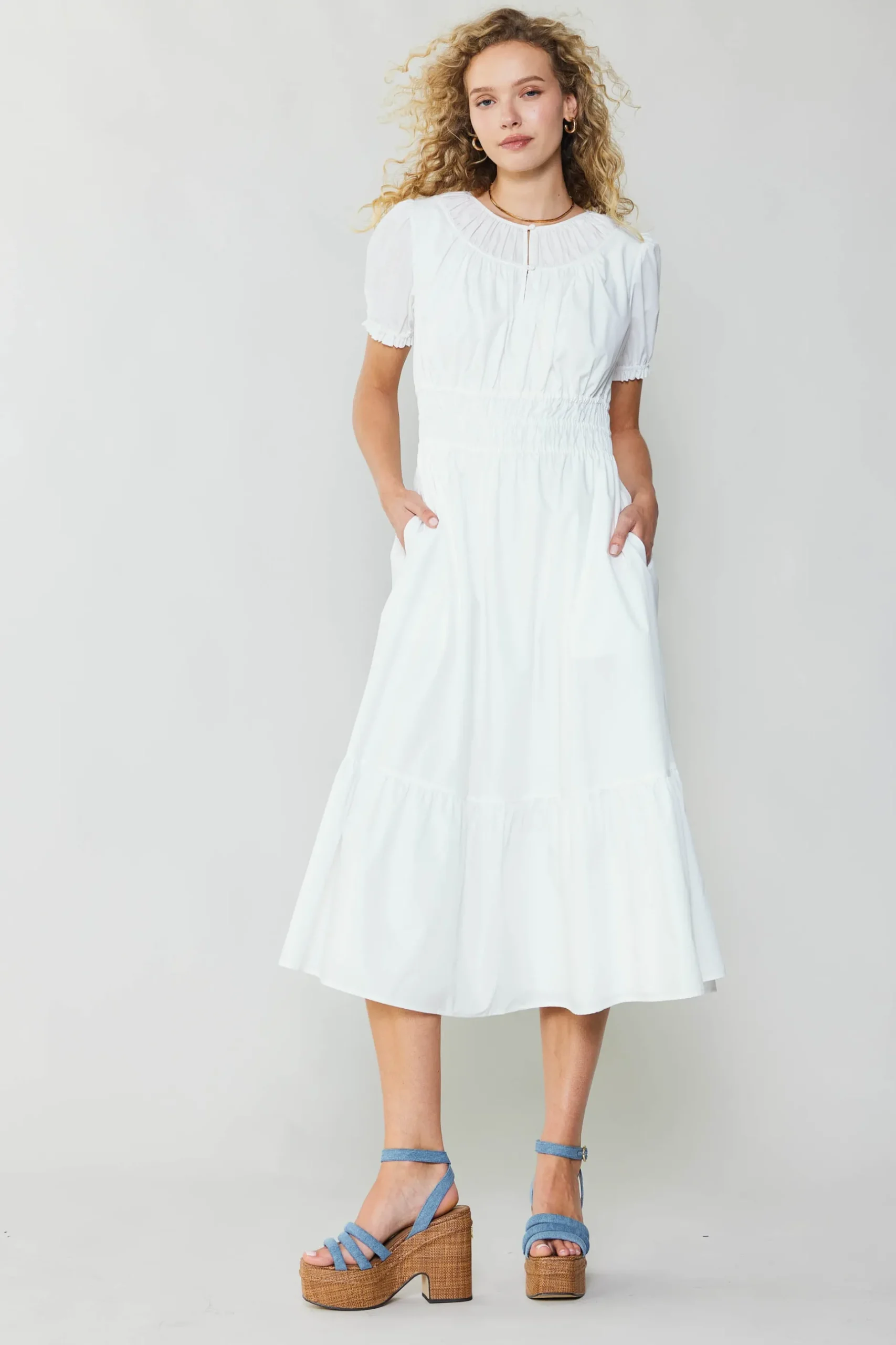 Midi Dresses-Current Air Brooklyn Poplin Midi Dress WHITE