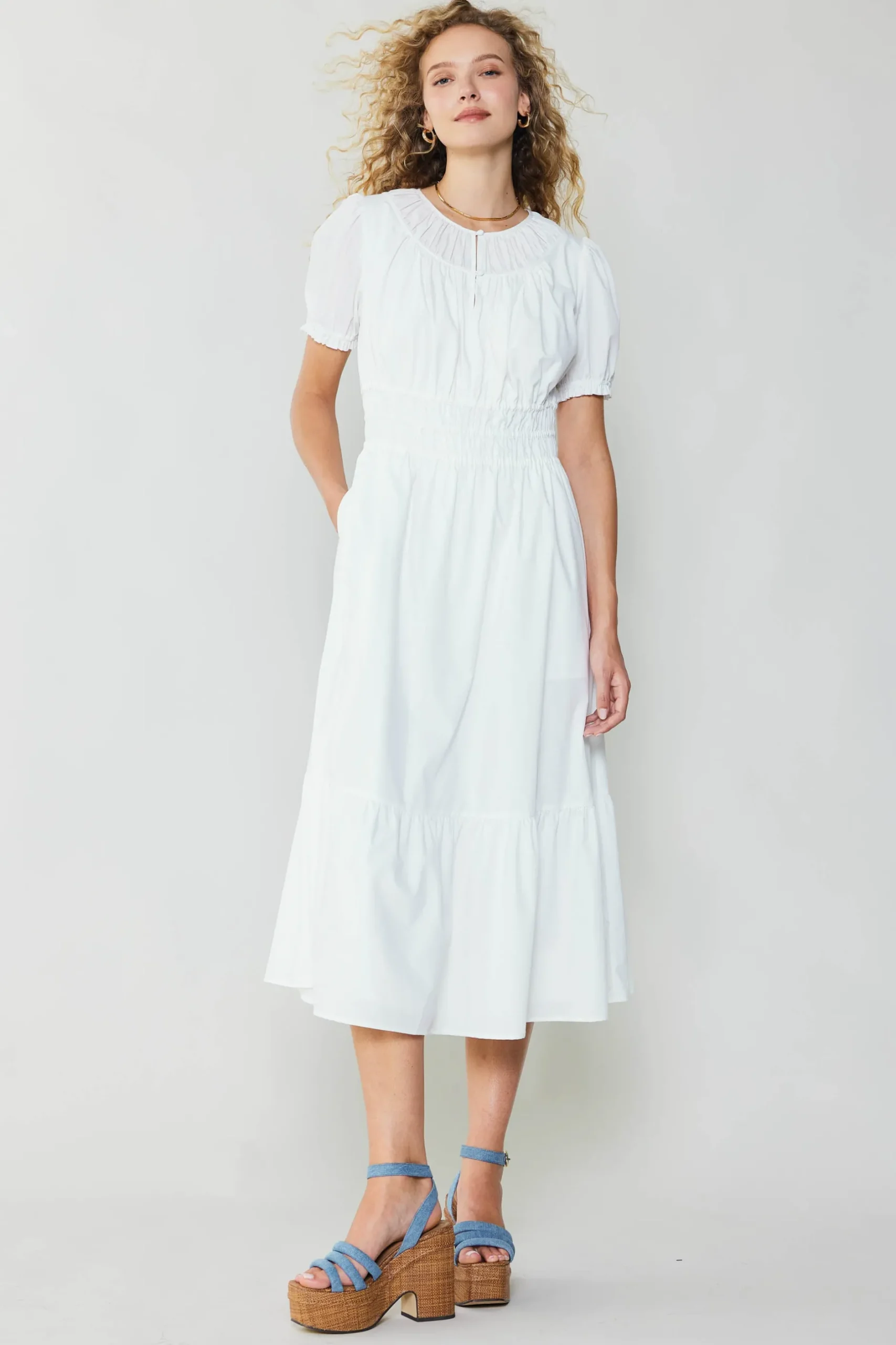 Midi Dresses-Current Air Brooklyn Poplin Midi Dress WHITE