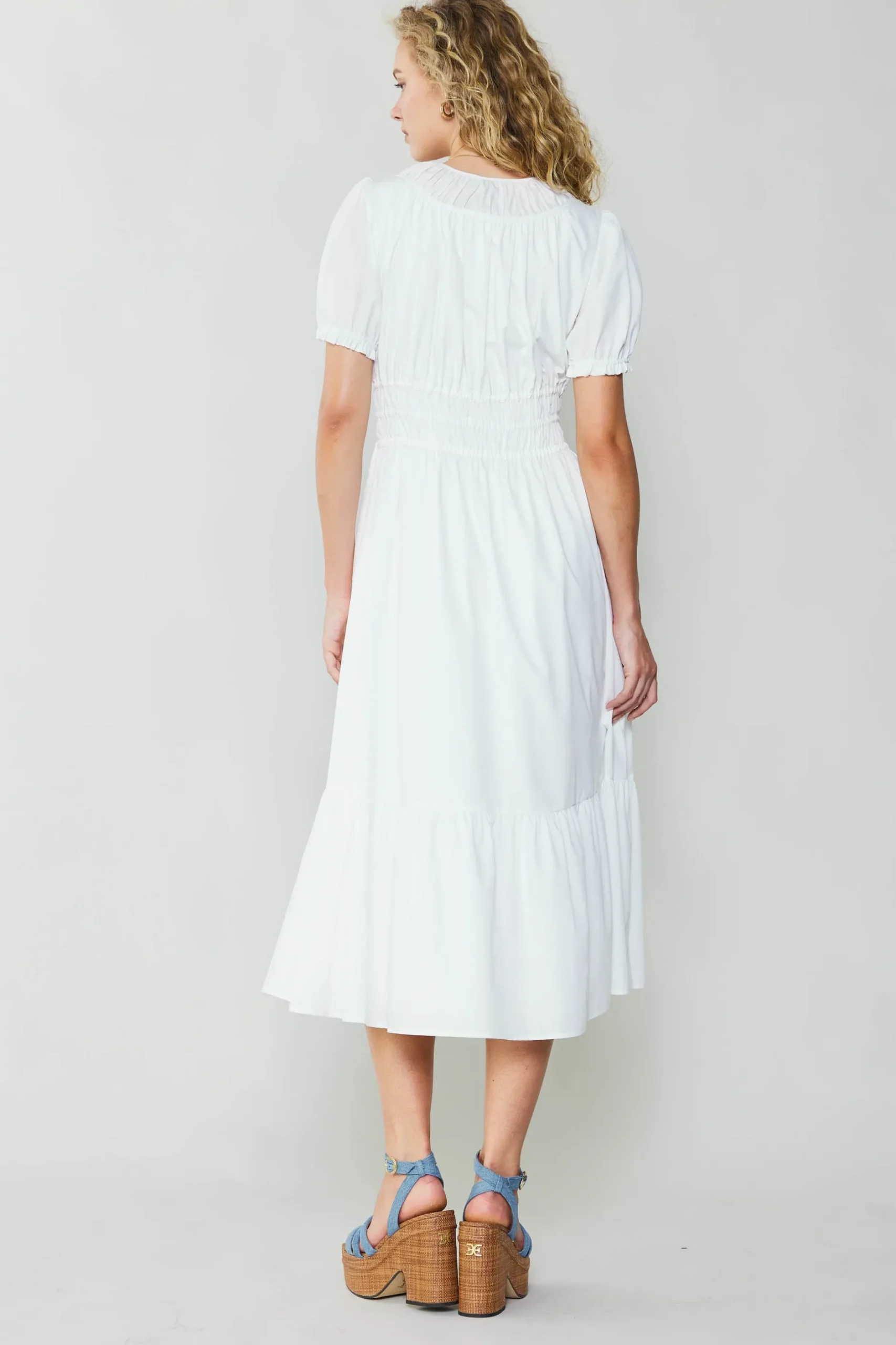 Midi Dresses-Current Air Brooklyn Poplin Midi Dress WHITE