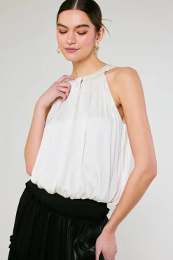 Sleeveless Tops-Current Air Bubble Hem Blouse CREAM