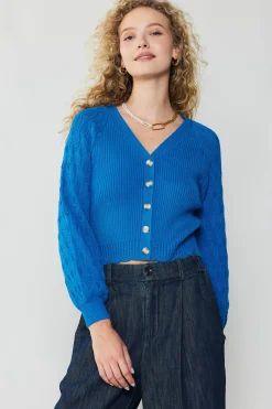 Cardigans|Long Sleeve Tops-Current Air Button Cardigan BLUE
