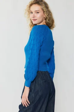 Cardigans|Long Sleeve Tops-Current Air Button Cardigan BLUE