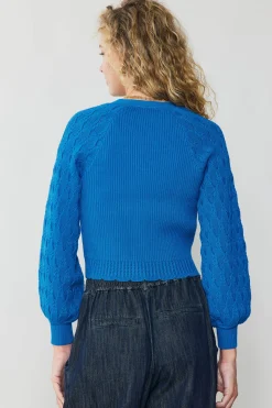 Cardigans|Long Sleeve Tops-Current Air Button Cardigan BLUE