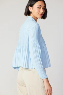 Long Sleeve Tops-Current Air Button Down Pleated Top PASTELBLUE